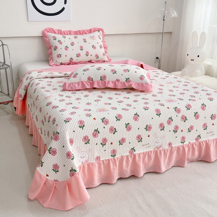 91家纺网 家纺一手货源 找家纺 （总）赛琳 2026新款水洗棉花边床盖单件床盖四季通用夹棉床盖 床盖单件