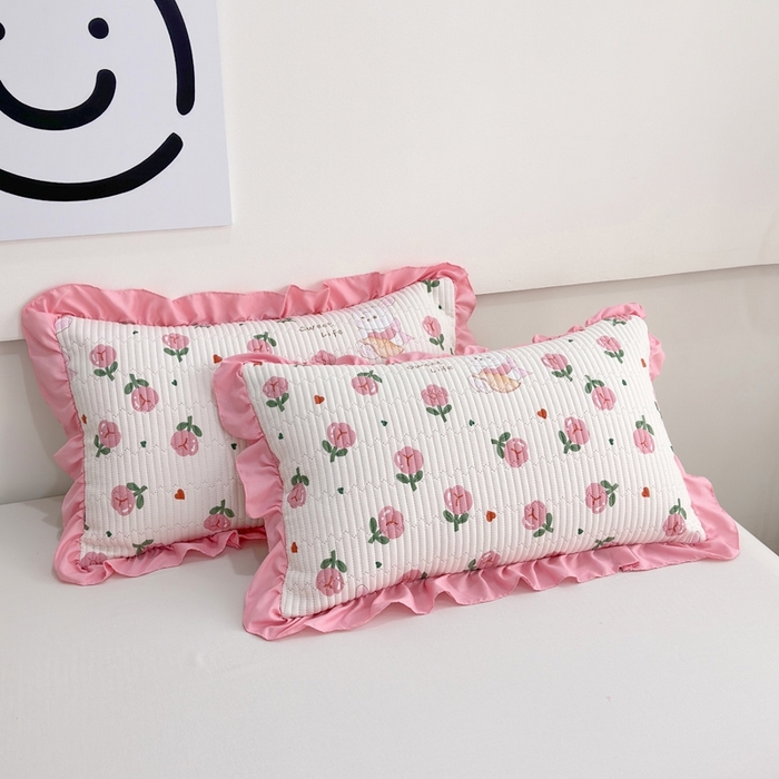 91家纺网 家纺一手货源 找家纺 赛琳 2026新款水洗棉花边床盖单件床盖四季通用夹棉床盖 床盖单件 花园小兔