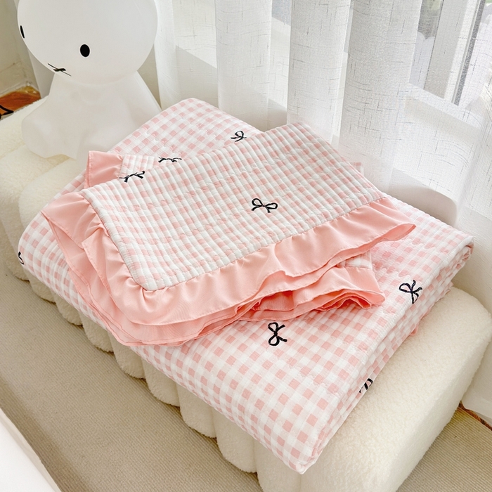 91家纺网 家纺一手货源 找家纺 赛琳 2026新款水洗棉花边床盖单件床盖四季通用夹棉床盖 床盖单件 心结