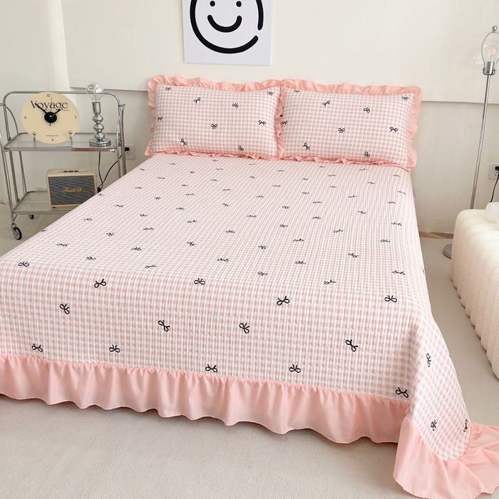 91家纺网 家纺一手货源 找家纺 赛琳 2026新款水洗棉花边床盖单件床盖四季通用夹棉床盖 床盖单件 心结