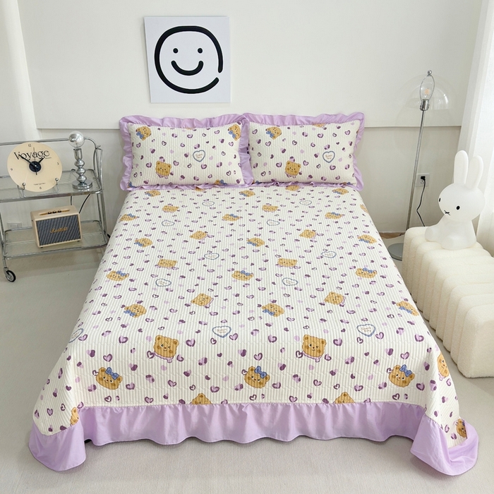 赛琳 2026新款水洗棉花边床盖单件床盖四季通用夹棉床盖 床盖单件 爱心小熊