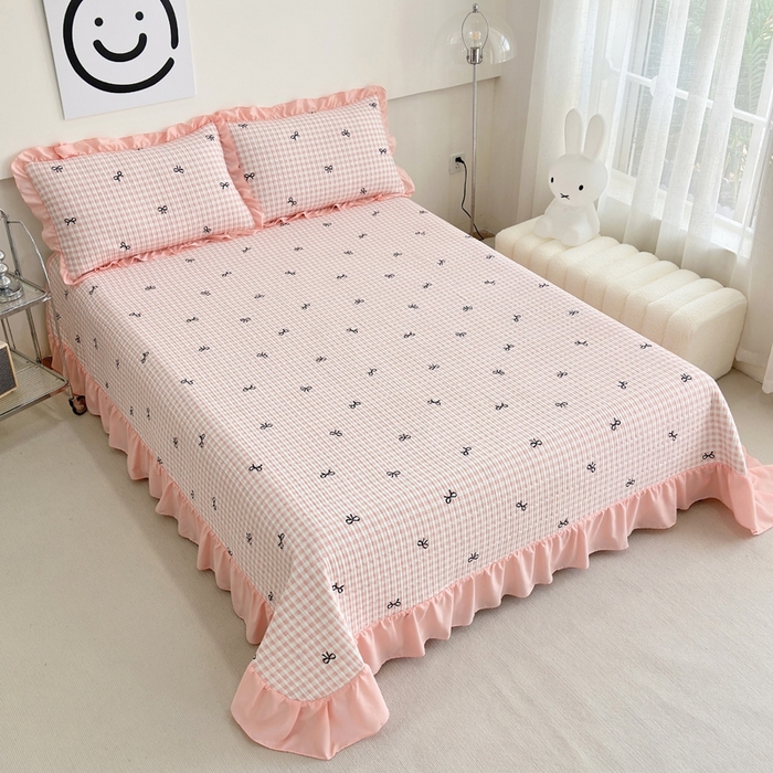 91家纺网 家纺一手货源 找家纺 赛琳 2026新款水洗棉花边床盖单件床盖四季通用夹棉床盖 床盖单件 心结