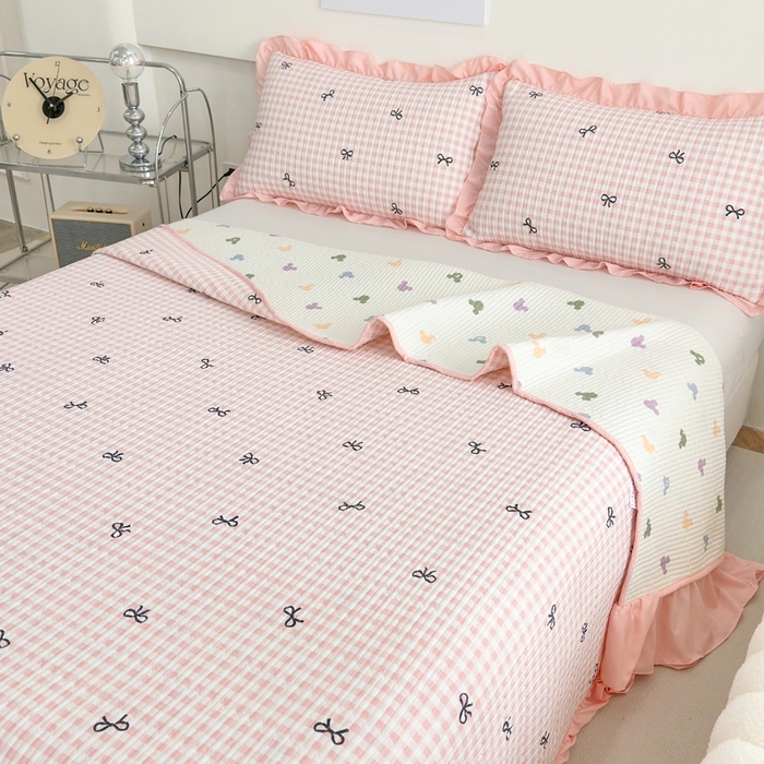 91家纺网 家纺一手货源 找家纺 赛琳 2026新款水洗棉花边床盖单件床盖四季通用夹棉床盖 床盖单件 心结