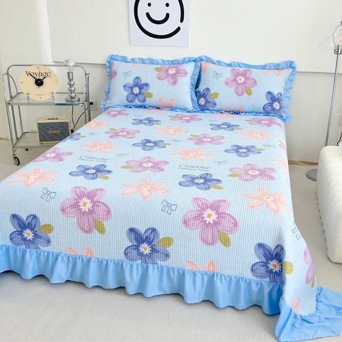 91家纺网 家纺一手货源 找家纺 赛琳 2026新款水洗棉花边床盖单件床盖四季通用夹棉床盖 床盖单件 秘境花园