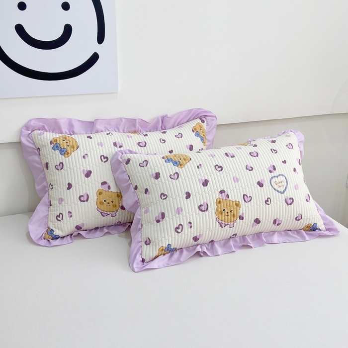 91家纺网 家纺一手货源 找家纺 赛琳 2026新款水洗棉花边床盖单件床盖四季通用夹棉床盖 床盖单件 爱心小熊