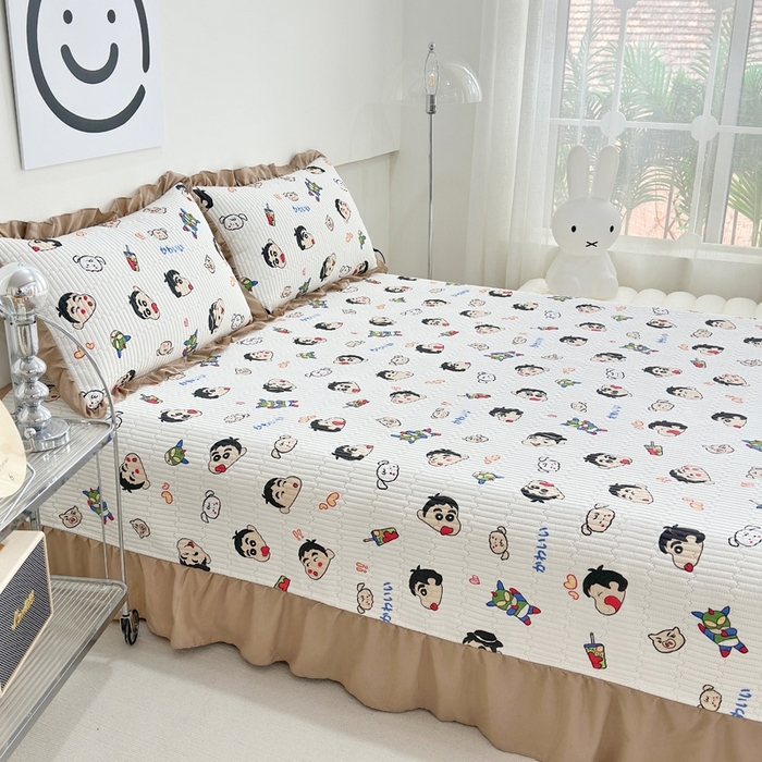 91家纺网 家纺一手货源 找家纺 赛琳 2026新款水洗棉花边床盖单件床盖四季通用夹棉床盖 床盖单件 萌趣小新