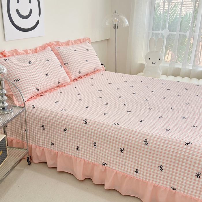 91家纺网 家纺一手货源 找家纺 赛琳 2026新款水洗棉花边床盖单件床盖四季通用夹棉床盖 床盖单件 心结