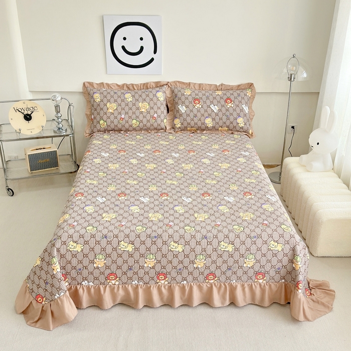 赛琳 2026新款水洗棉花边床盖单件床盖四季通用夹棉床盖 床盖单件 格子小熊