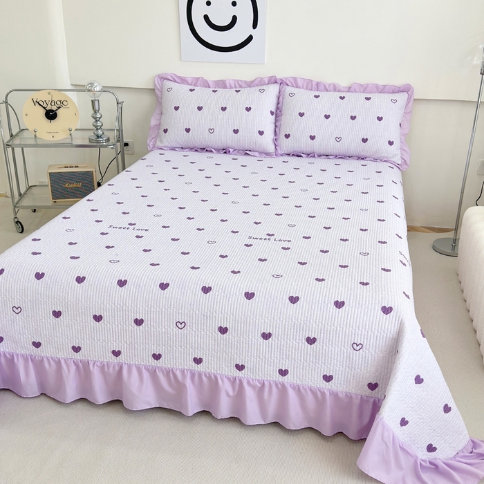 91家纺网 家纺一手货源 找家纺 赛琳 2026新款水洗棉花边床盖单件床盖四季通用夹棉床盖 床盖单件 花漾甜心