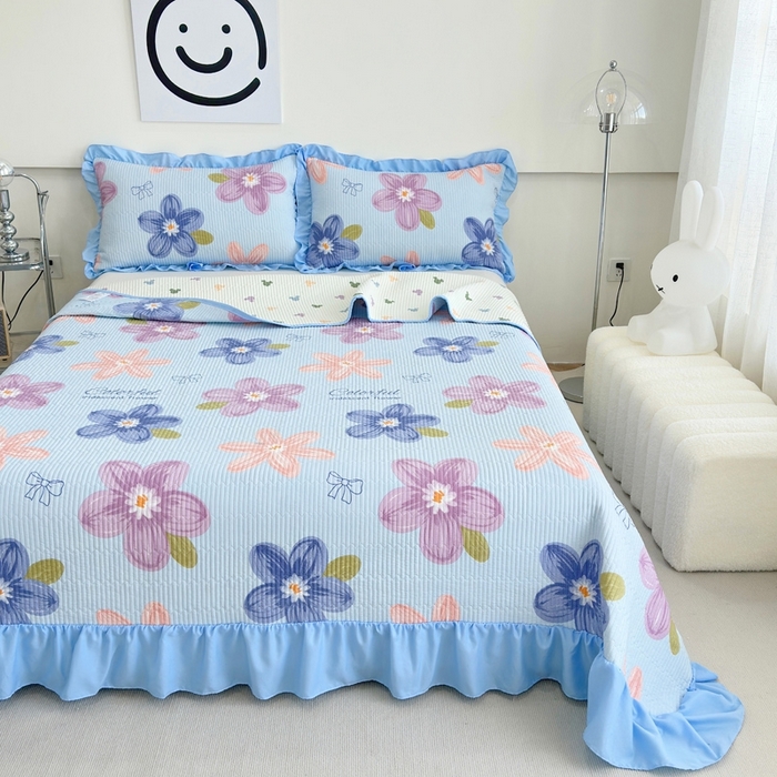 91家纺网 家纺一手货源 找家纺 赛琳 2026新款水洗棉花边床盖单件床盖四季通用夹棉床盖 床盖单件 秘境花园