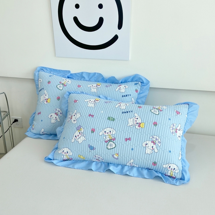 91家纺网 家纺一手货源 找家纺 赛琳 2026新款水洗棉花边床盖单件床盖四季通用夹棉床盖 床盖单件 爱心小狗