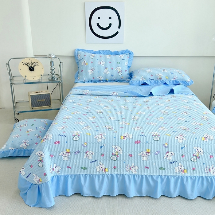 91家纺网 家纺一手货源 找家纺 赛琳 2026新款水洗棉花边床盖单件床盖四季通用夹棉床盖 床盖单件 爱心小狗