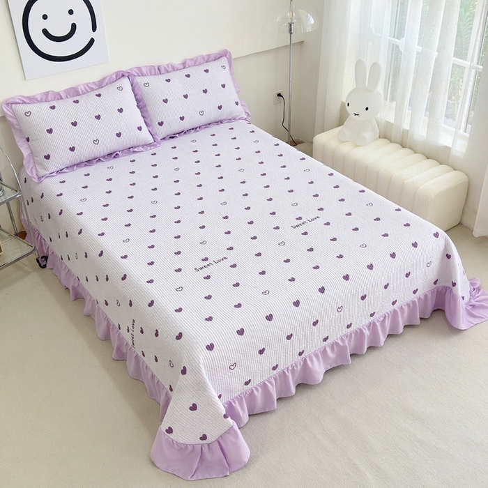 91家纺网 家纺一手货源 找家纺 赛琳 2026新款水洗棉花边床盖单件床盖四季通用夹棉床盖 床盖单件 花漾甜心