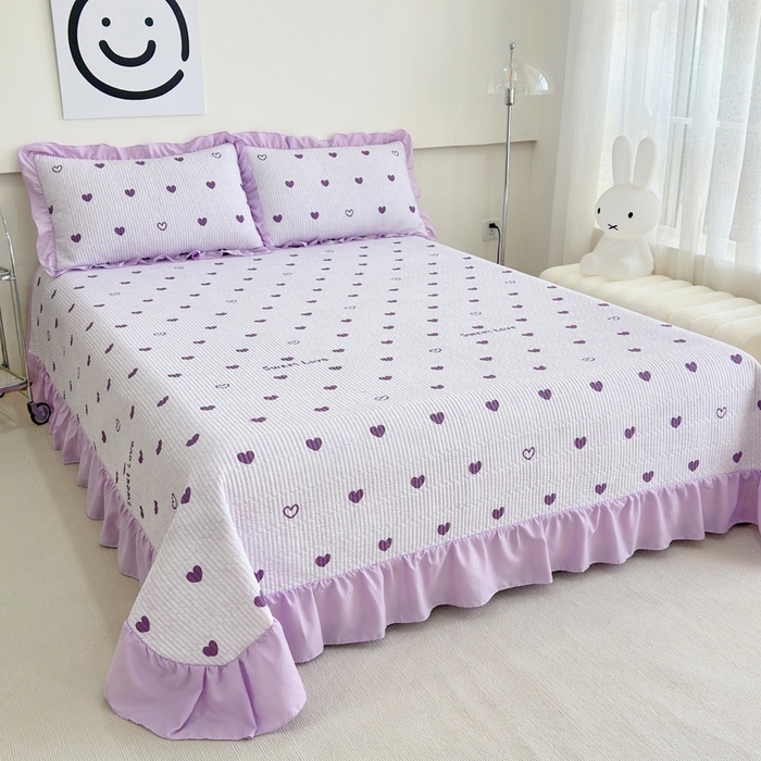 91家纺网 家纺一手货源 找家纺 赛琳 2026新款水洗棉花边床盖单件床盖四季通用夹棉床盖 床盖单件 花漾甜心