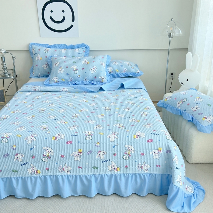 91家纺网 家纺一手货源 找家纺 赛琳 2026新款水洗棉花边床盖单件床盖四季通用夹棉床盖 床盖单件 爱心小狗