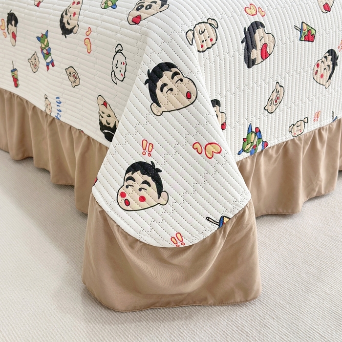 91家纺网 家纺一手货源 找家纺 赛琳 2026新款水洗棉花边床盖单件床盖四季通用夹棉床盖 床盖单件 萌趣小新