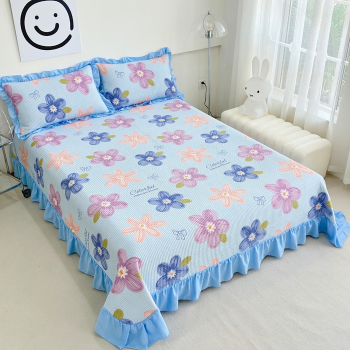 91家纺网 家纺一手货源 找家纺 赛琳 2026新款水洗棉花边床盖单件床盖四季通用夹棉床盖 床盖单件 秘境花园