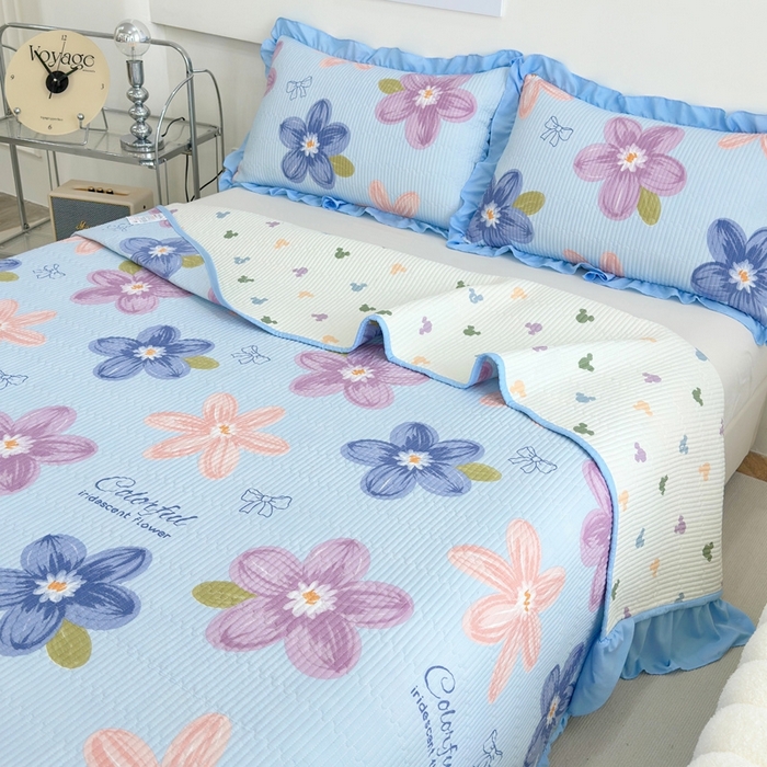 91家纺网 家纺一手货源 找家纺 赛琳 2026新款水洗棉花边床盖单件床盖四季通用夹棉床盖 床盖单件 秘境花园