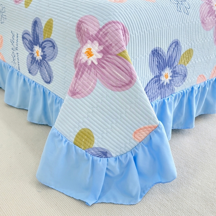 91家纺网 家纺一手货源 找家纺 赛琳 2026新款水洗棉花边床盖单件床盖四季通用夹棉床盖 床盖单件 秘境花园