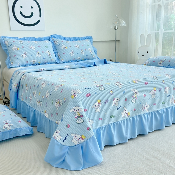 91家纺网 家纺一手货源 找家纺 赛琳 2026新款水洗棉花边床盖单件床盖四季通用夹棉床盖 床盖单件 爱心小狗