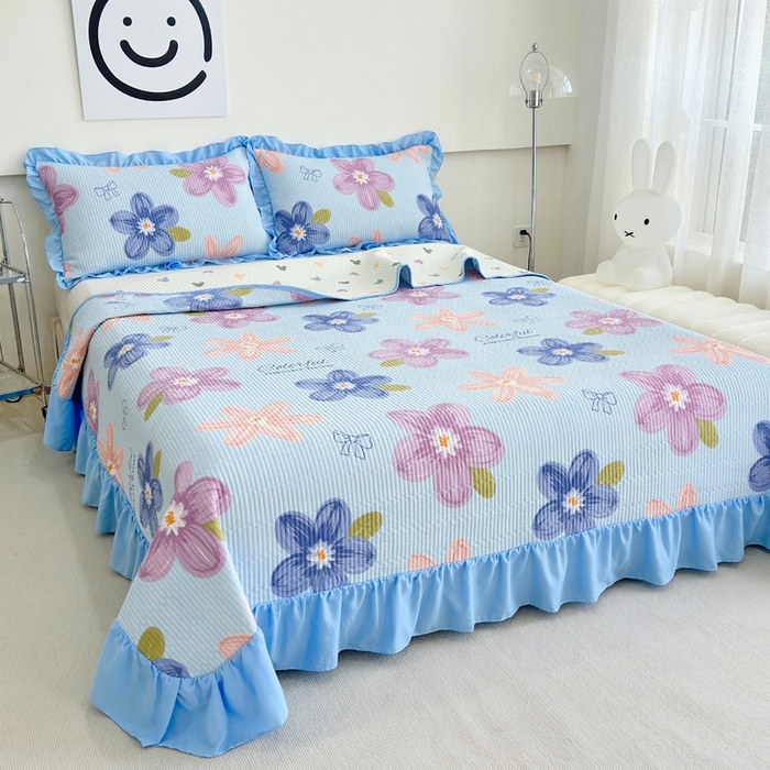 91家纺网 家纺一手货源 找家纺 赛琳 2026新款水洗棉花边床盖单件床盖四季通用夹棉床盖 床盖单件 秘境花园