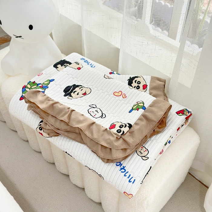 91家纺网 家纺一手货源 找家纺 赛琳 2026新款水洗棉花边床盖单件床盖四季通用夹棉床盖 床盖单件 萌趣小新