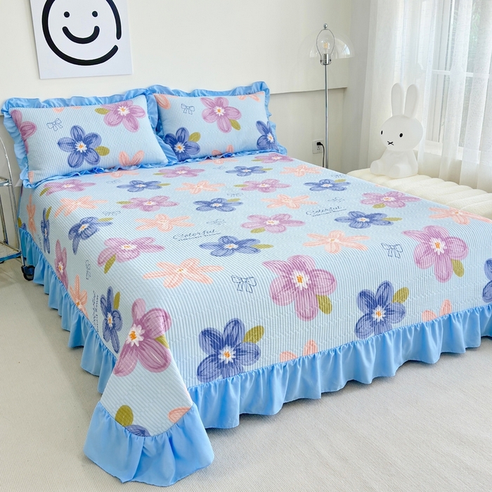 91家纺网 家纺一手货源 找家纺 赛琳 2026新款水洗棉花边床盖单件床盖四季通用夹棉床盖 床盖单件 秘境花园