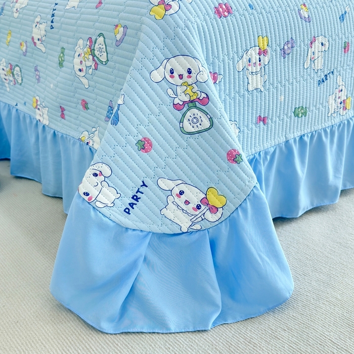 91家纺网 家纺一手货源 找家纺 赛琳 2026新款水洗棉花边床盖单件床盖四季通用夹棉床盖 床盖单件 爱心小狗