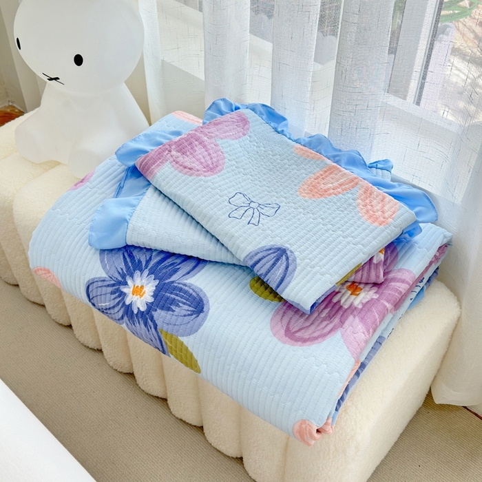 91家纺网 家纺一手货源 找家纺 赛琳 2026新款水洗棉花边床盖单件床盖四季通用夹棉床盖 床盖单件 秘境花园