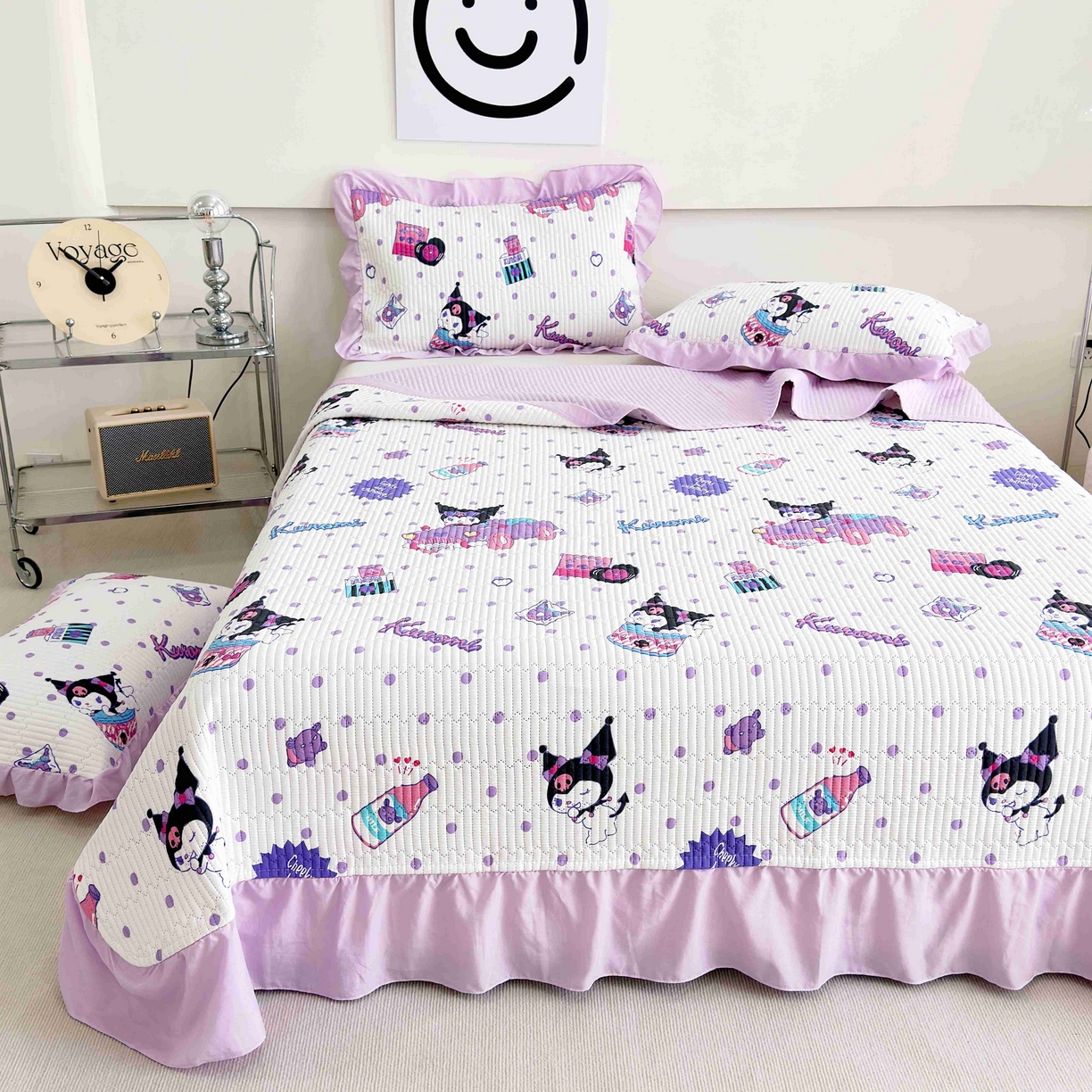 91家纺网 家纺一手货源 找家纺 赛琳 2026新款水洗棉花边床盖单件床盖四季通用夹棉床盖 床盖单件 顽皮库洛