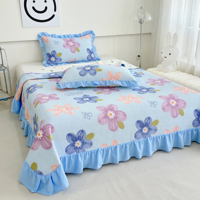 91家纺网 家纺一手货源 找家纺 赛琳 2026新款水洗棉花边床盖单件床盖四季通用夹棉床盖 床盖单件 秘境花园