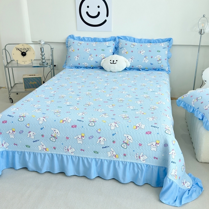 91家纺网 家纺一手货源 找家纺 赛琳 2026新款水洗棉花边床盖单件床盖四季通用夹棉床盖 床盖单件 爱心小狗