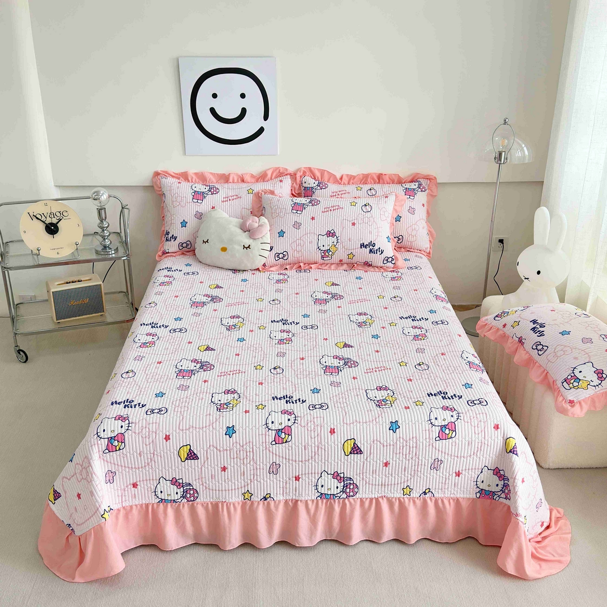 赛琳 2026新款水洗棉花边床盖单件床盖四季通用夹棉床盖 床盖单件 甜心猫咪