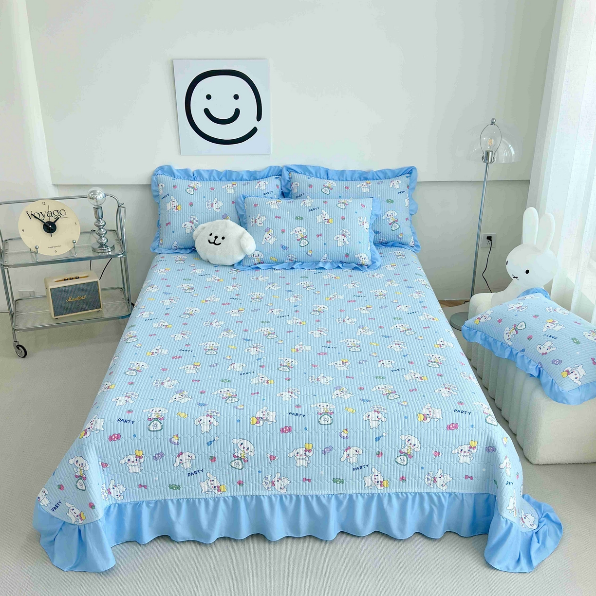 赛琳 2026新款水洗棉花边床盖单件床盖四季通用夹棉床盖 床盖单件 爱心小狗