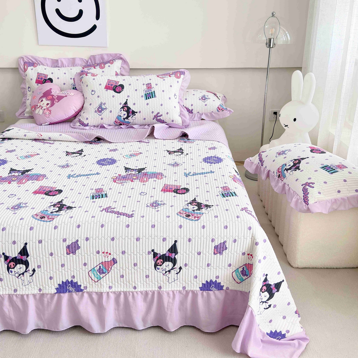 91家纺网 家纺一手货源 找家纺 赛琳 2026新款水洗棉花边床盖单件床盖四季通用夹棉床盖 床盖单件 顽皮库洛