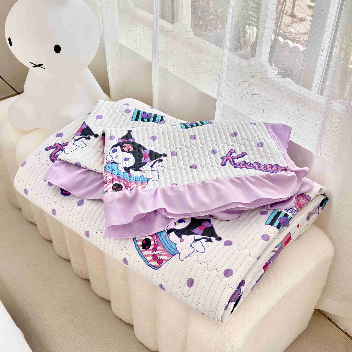 91家纺网 家纺一手货源 找家纺 赛琳 2026新款水洗棉花边床盖单件床盖四季通用夹棉床盖 床盖单件 顽皮库洛