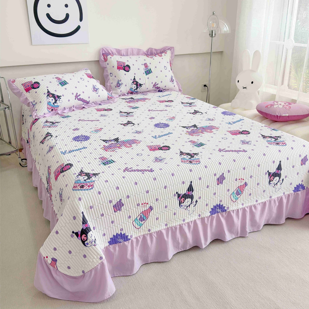 91家纺网 家纺一手货源 找家纺 赛琳 2026新款水洗棉花边床盖单件床盖四季通用夹棉床盖 床盖单件 顽皮库洛