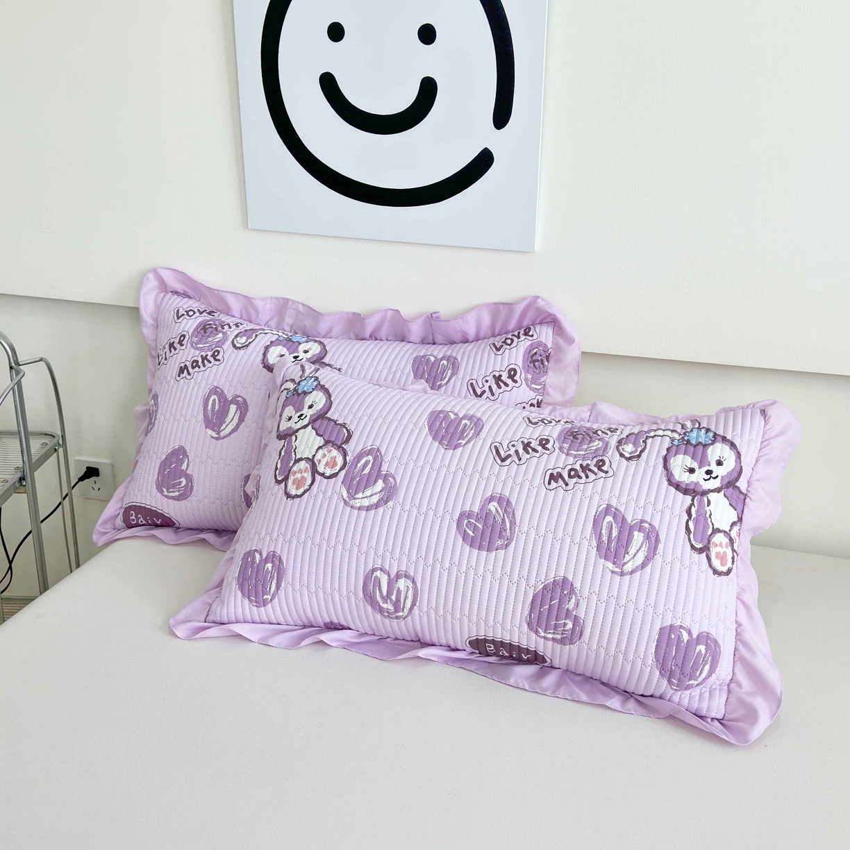 91家纺网 家纺一手货源 找家纺 赛琳 2026新款水洗棉花边床盖单件床盖四季通用夹棉床盖 床盖单件 心心小兔