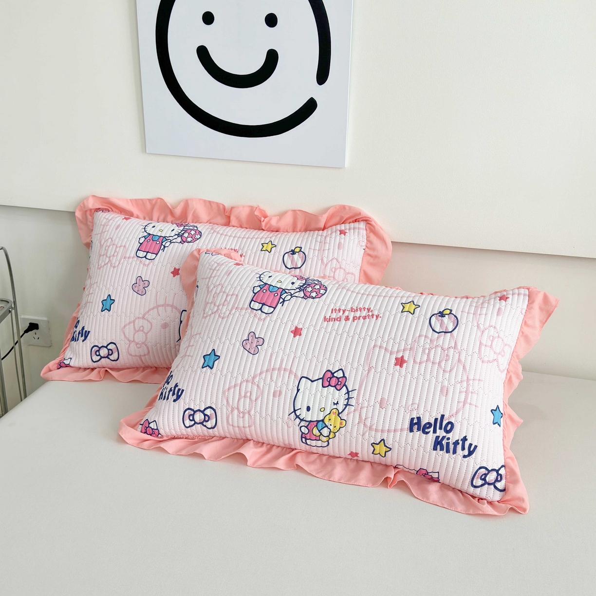 91家纺网 家纺一手货源 找家纺 赛琳 2026新款水洗棉花边床盖单件床盖四季通用夹棉床盖 床盖单件 甜心猫咪