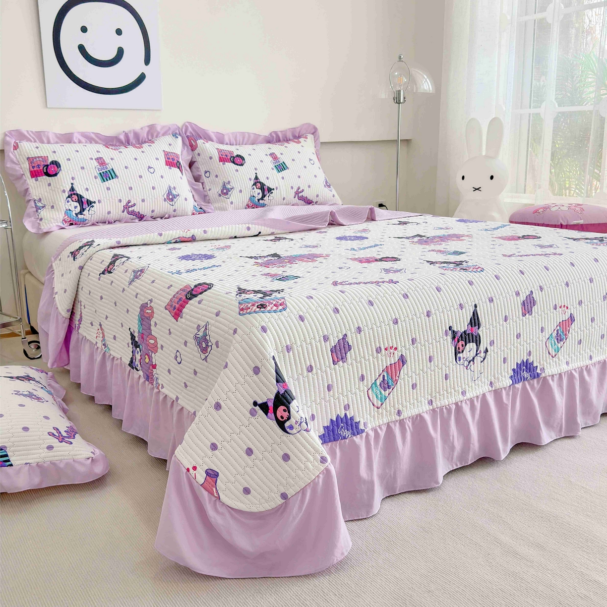 91家纺网 家纺一手货源 找家纺 赛琳 2026新款水洗棉花边床盖单件床盖四季通用夹棉床盖 床盖单件 顽皮库洛