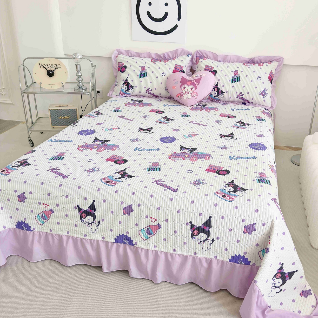 91家纺网 家纺一手货源 找家纺 赛琳 2026新款水洗棉花边床盖单件床盖四季通用夹棉床盖 床盖单件 顽皮库洛