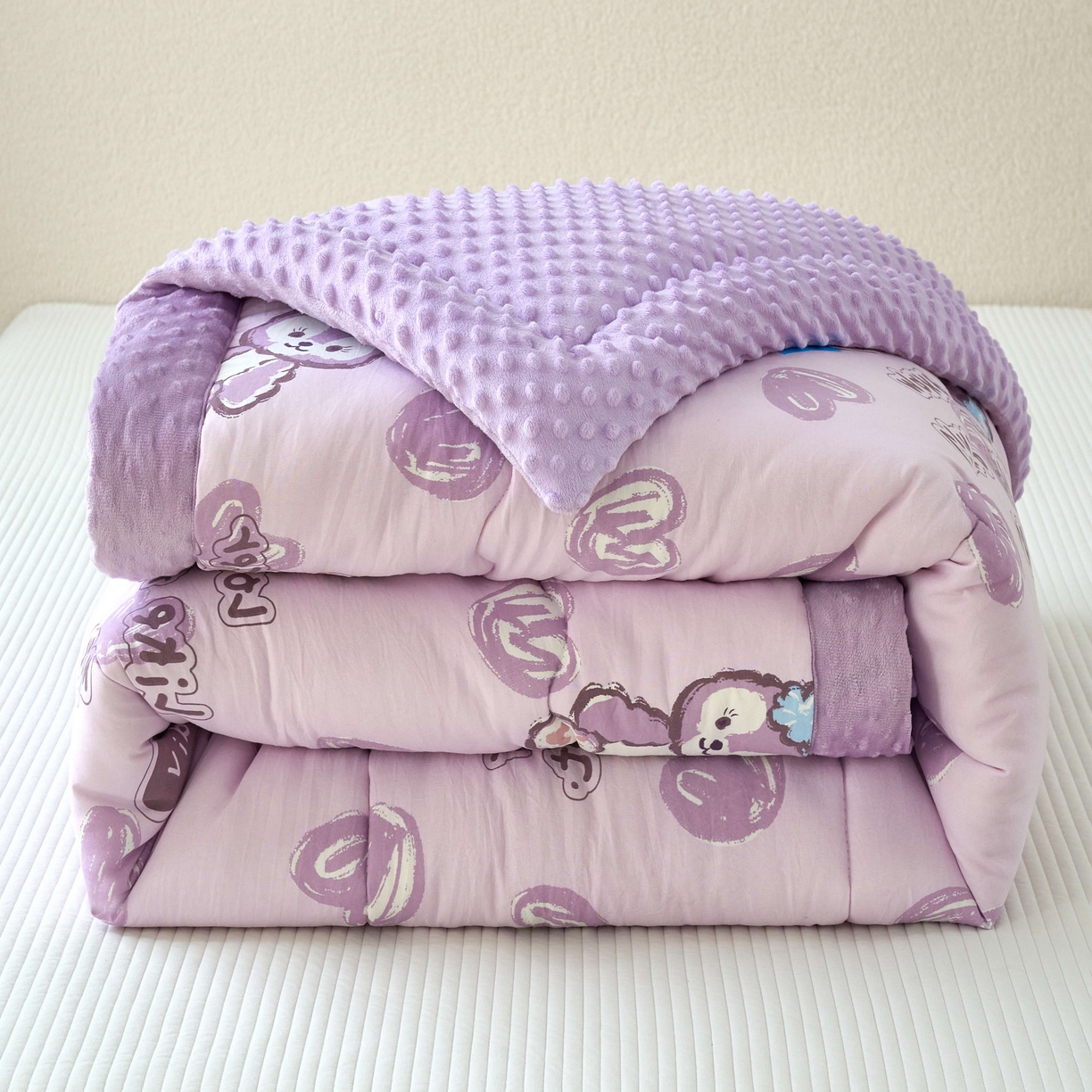 赛琳 2026新款包边豆豆被单人学生宿舍春秋被豆豆冬被被子被芯 紫色小兔