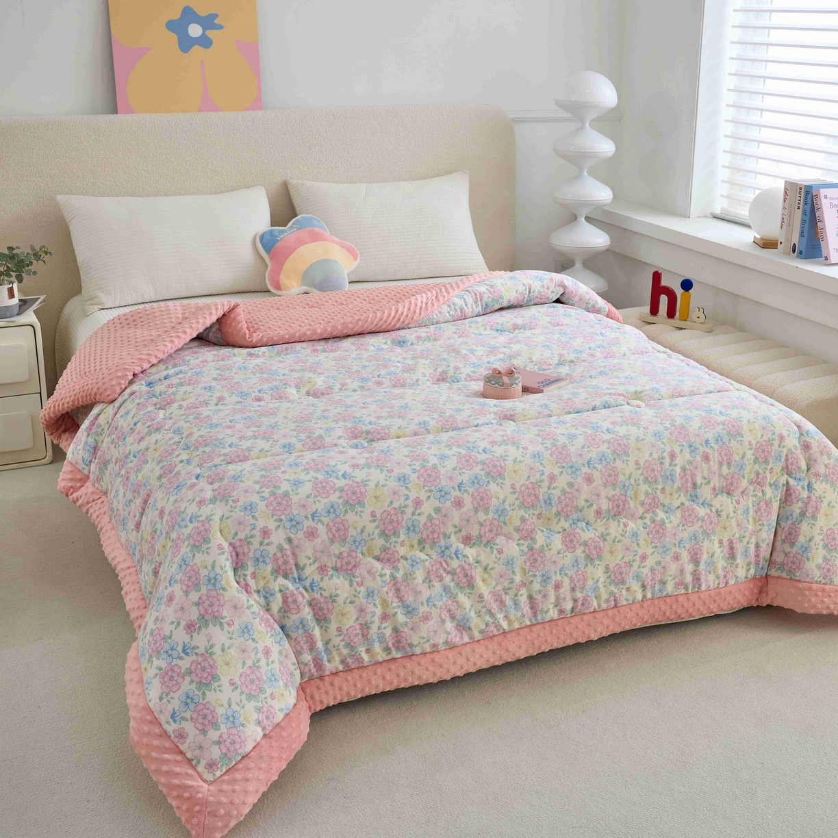 91家纺网 家纺一手货源 找家纺 赛琳 2026新款包边豆豆被单人学生宿舍春秋被豆豆冬被被子被芯 花漫枝