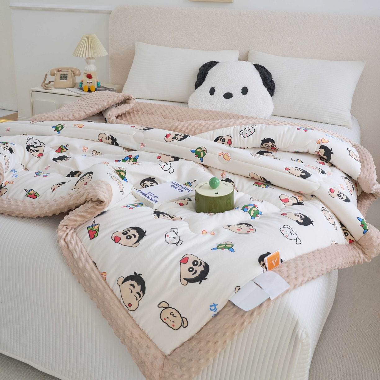 91家纺网 家纺一手货源 找家纺 赛琳 2026新款包边豆豆被单人学生宿舍春秋被豆豆冬被被子被芯 快乐小新