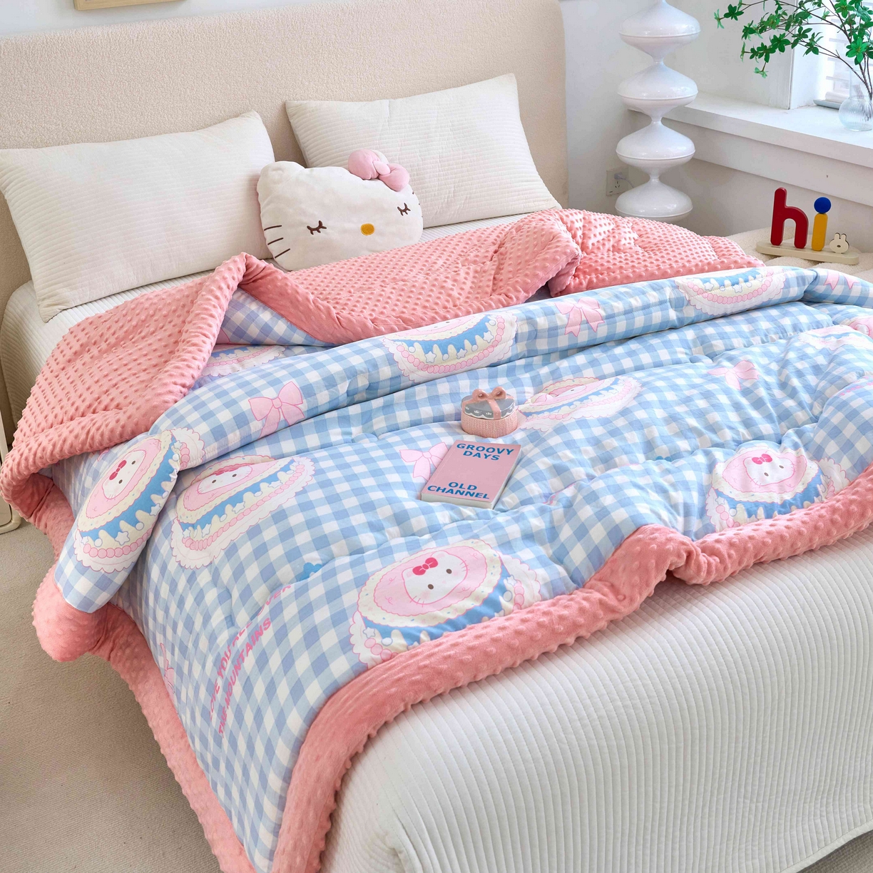 91家纺网 家纺一手货源 找家纺 赛琳 2026新款包边豆豆被单人学生宿舍春秋被豆豆冬被被子被芯 小猫KT