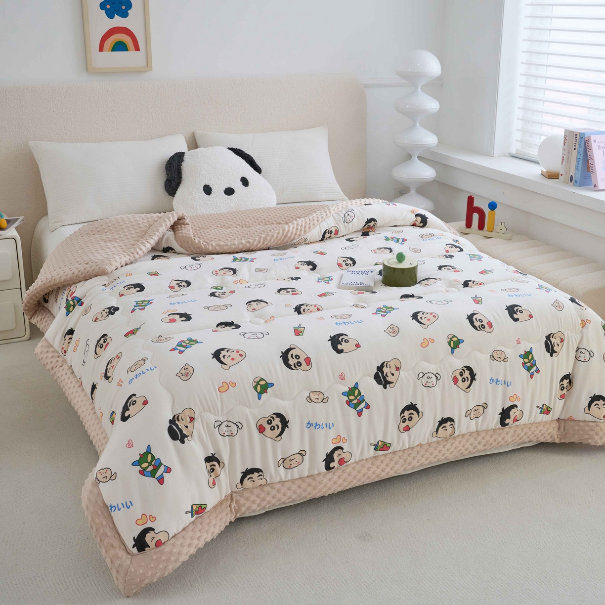 91家纺网 家纺一手货源 找家纺 赛琳 2026新款包边豆豆被单人学生宿舍春秋被豆豆冬被被子被芯 快乐小新