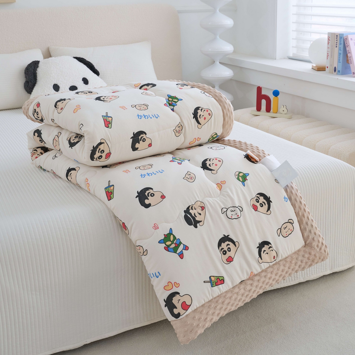 91家纺网 家纺一手货源 找家纺 赛琳 2026新款包边豆豆被单人学生宿舍春秋被豆豆冬被被子被芯 快乐小新