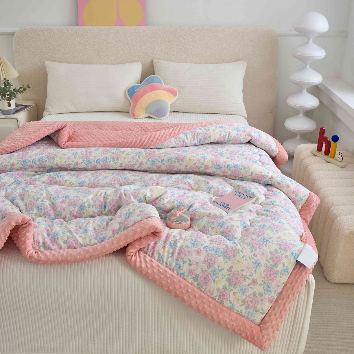 91家纺网 家纺一手货源 找家纺 赛琳 2026新款包边豆豆被单人学生宿舍春秋被豆豆冬被被子被芯 花漫枝