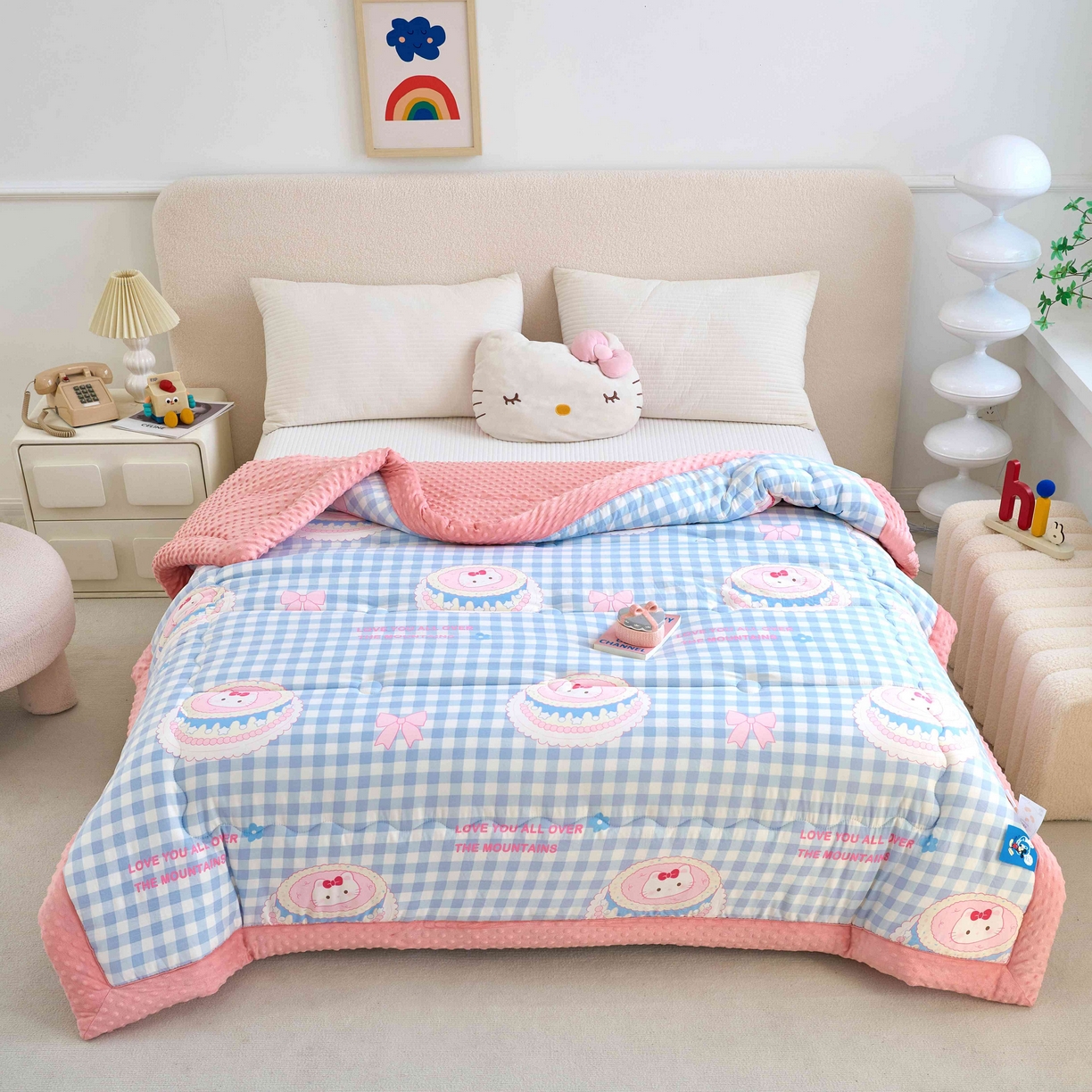 91家纺网 家纺一手货源 找家纺 赛琳 2026新款包边豆豆被单人学生宿舍春秋被豆豆冬被被子被芯 小猫KT