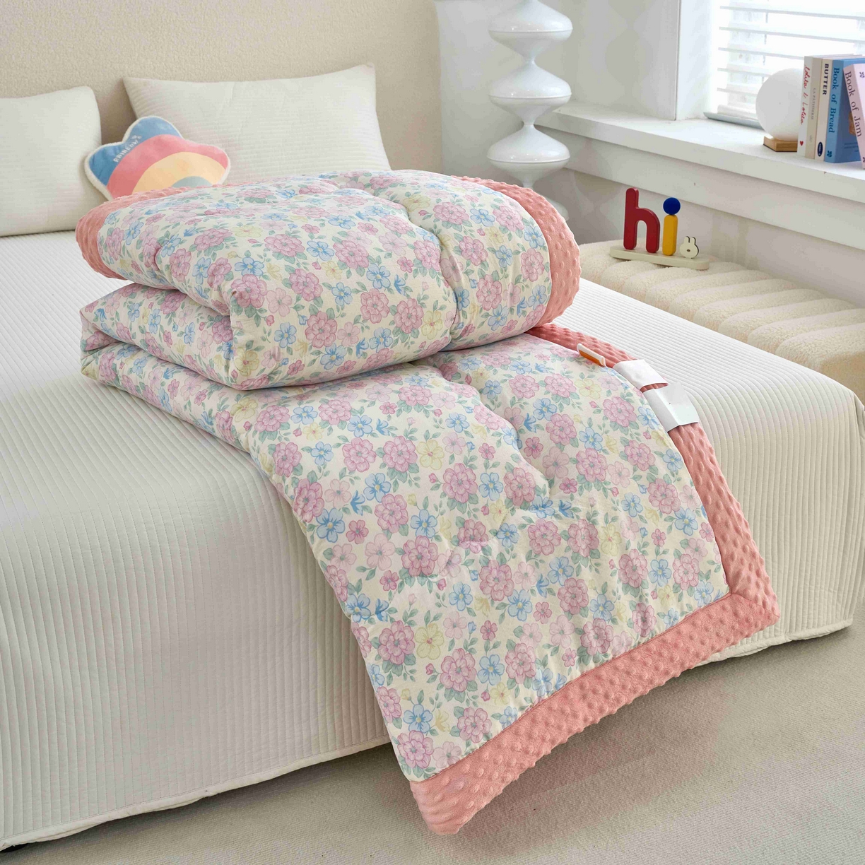 91家纺网 家纺一手货源 找家纺 赛琳 2026新款包边豆豆被单人学生宿舍春秋被豆豆冬被被子被芯 花漫枝